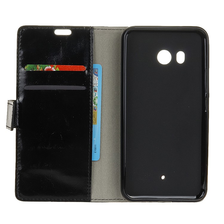 Crazy Horse PU Leather Wallet Cover for HTC U11 - Black-4