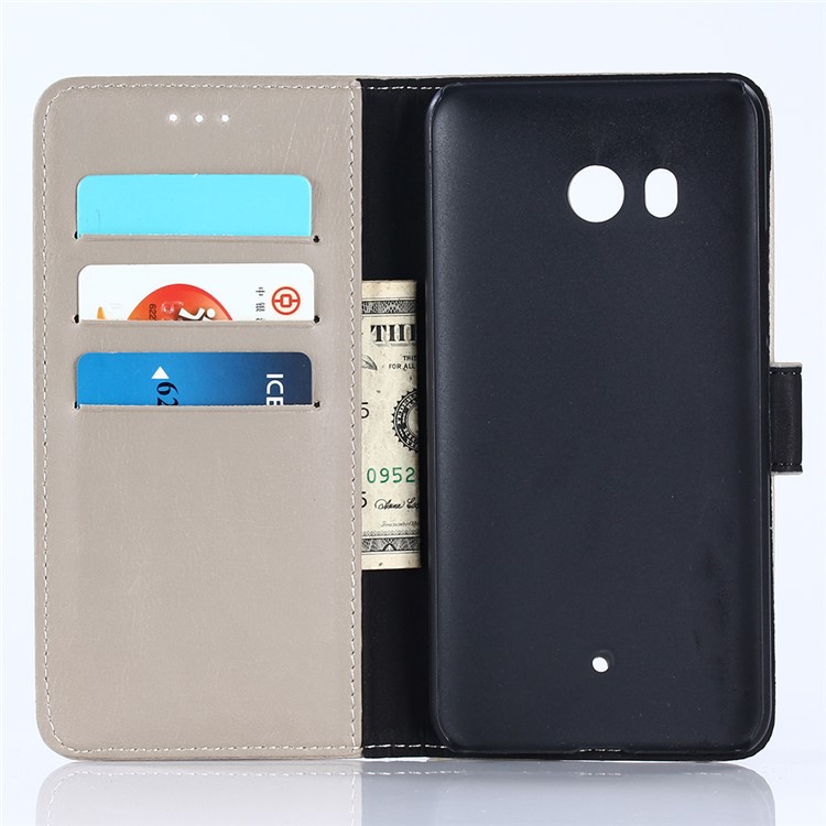 Crazy Horse Retro Card Holder Leather Phone Cover for HTC U11 - Beige-3