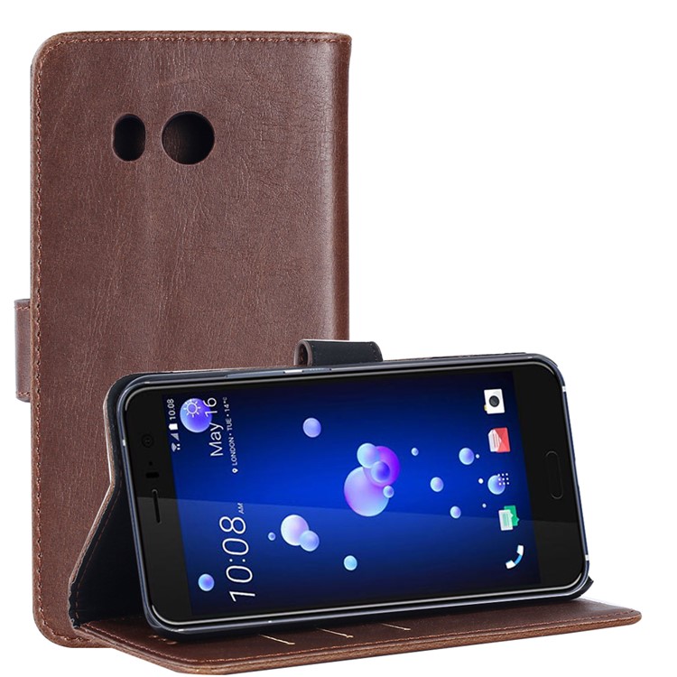 Crazy Horse Retro Wallet Leather Mobile Phone Case for HTC U11 - Coffee-1