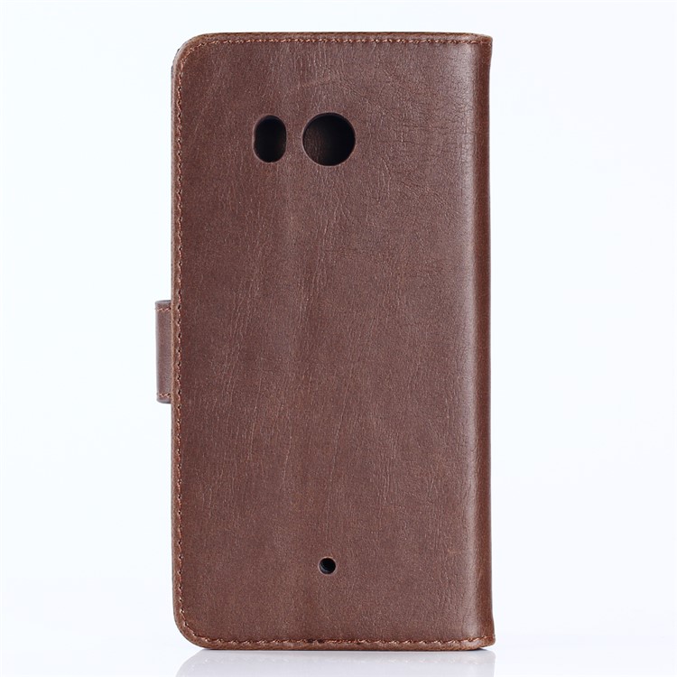 Crazy Horse Retro Wallet Leather Mobile Phone Case for HTC U11 - Coffee-3