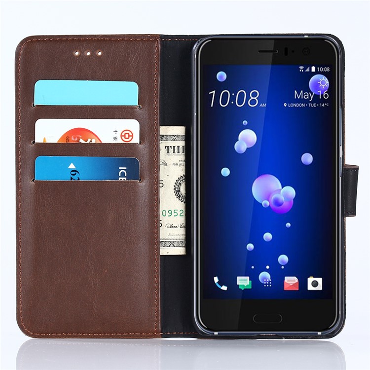 Crazy Horse Retro Wallet Leather Mobile Phone Case for HTC U11 - Coffee-4