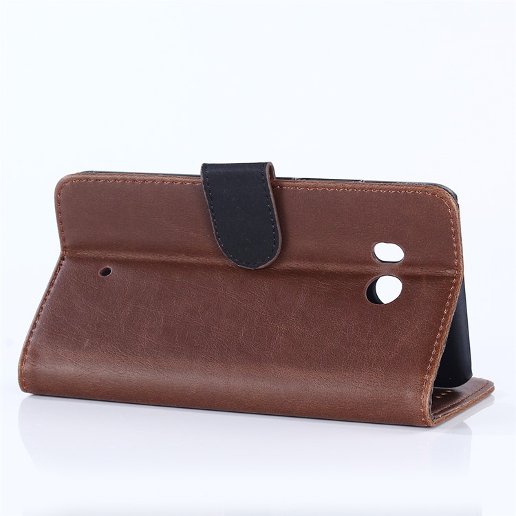 Crazy Horse Retro Wallet Leather Mobile Phone Case for HTC U11 - Coffee-5
