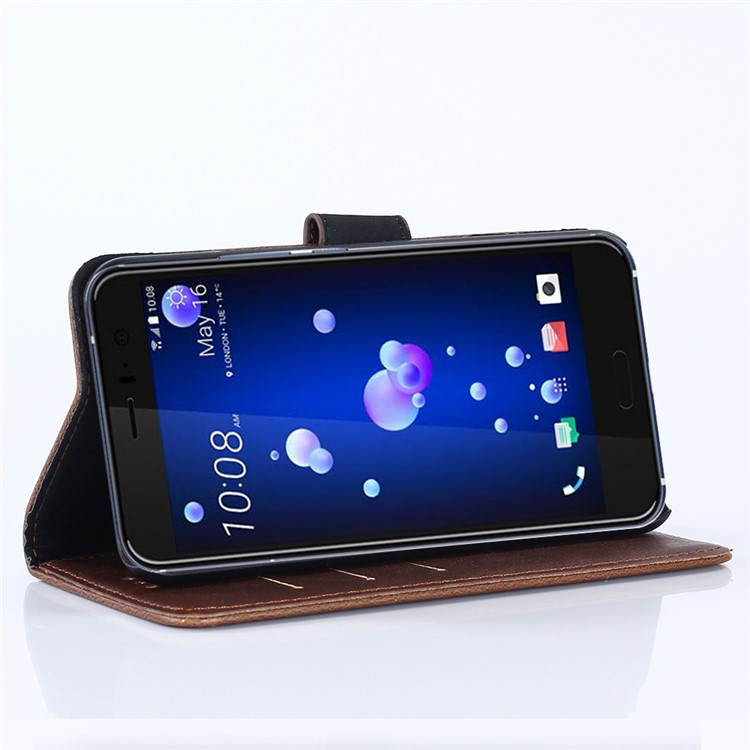 Crazy Horse Retro Wallet Leather Mobile Phone Case for HTC U11 - Coffee-6