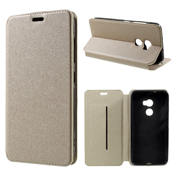 Sand-like Texture Leather Stand Phone Cover with Card Holder for HTC One X10 - Gold-1