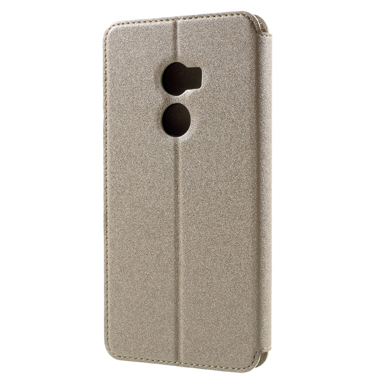 Sand-like Texture Leather Stand Phone Cover with Card Holder for HTC One X10 - Gold-2
