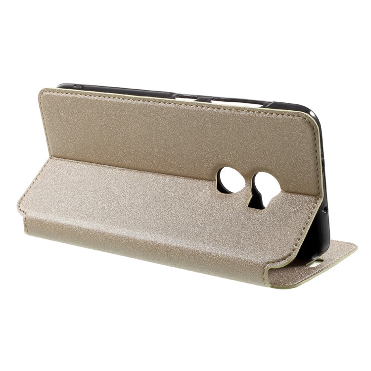 Sand-like Texture Leather Stand Phone Cover with Card Holder for HTC One X10 - Gold-4