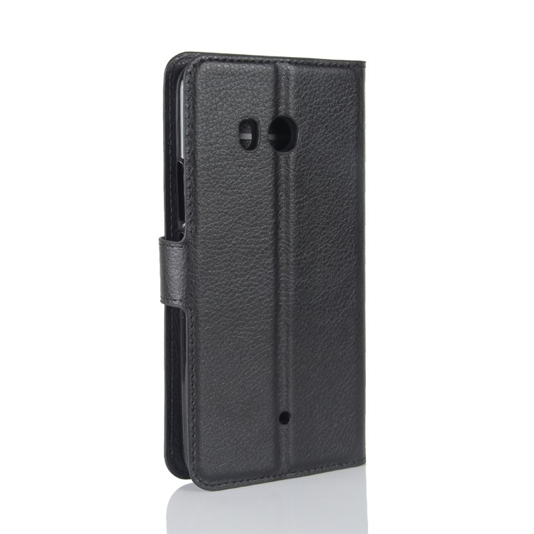 For HTC U11 Litchi Skin Wallet Leather Flip Shell Cover with Stand - Black-6