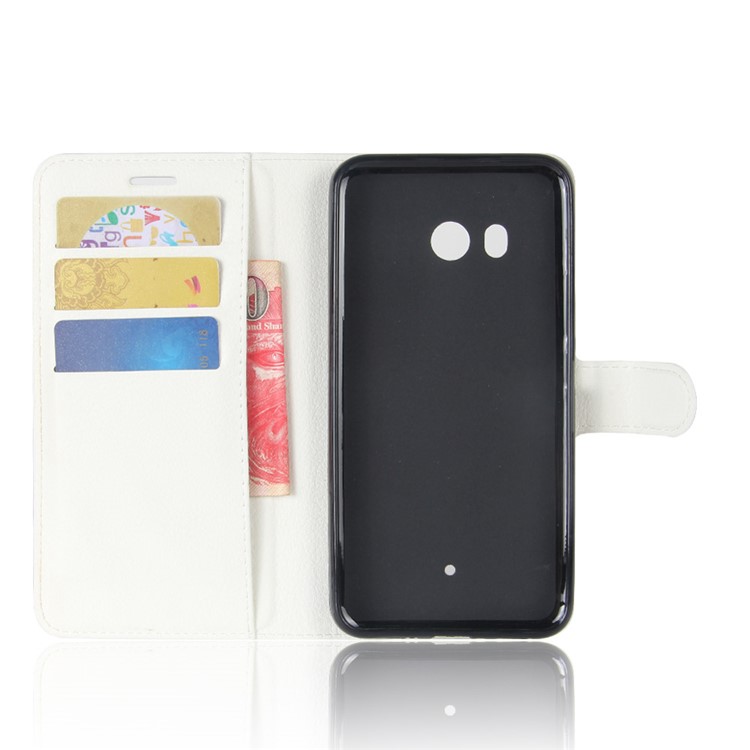For HTC U11 Litchi Skin Wallet Leather Flip Casing Cover with Stand - White-3