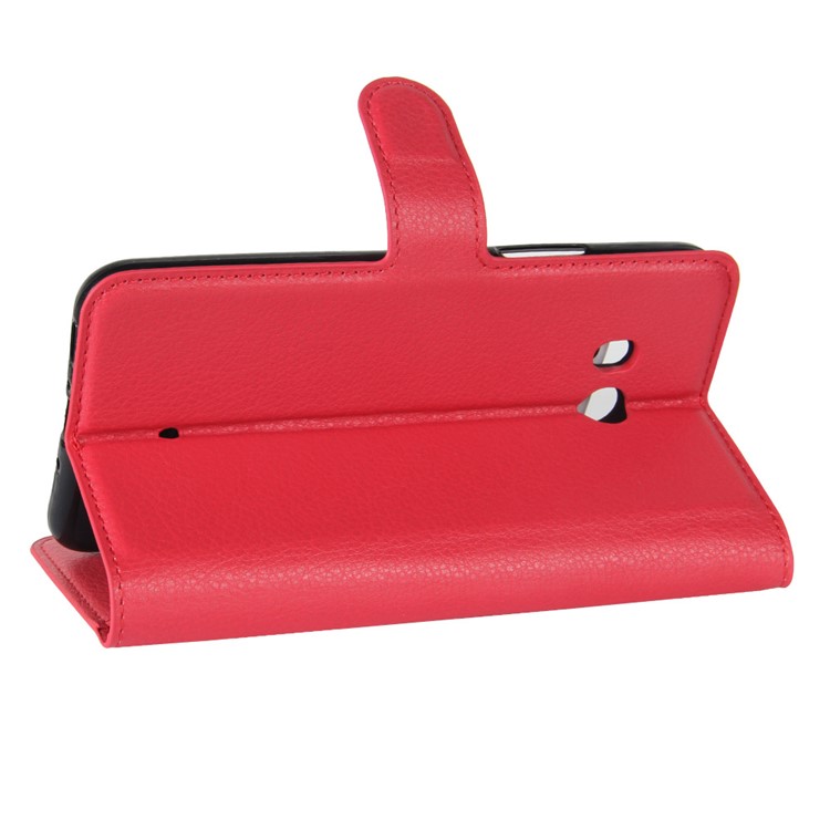 For HTC U11 Litchi Skin Wallet Leather Flip Phone Shell with Stand - Red-5