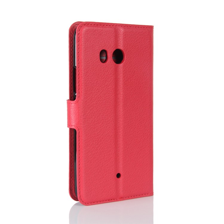 For HTC U11 Litchi Skin Wallet Leather Flip Phone Shell with Stand - Red-6