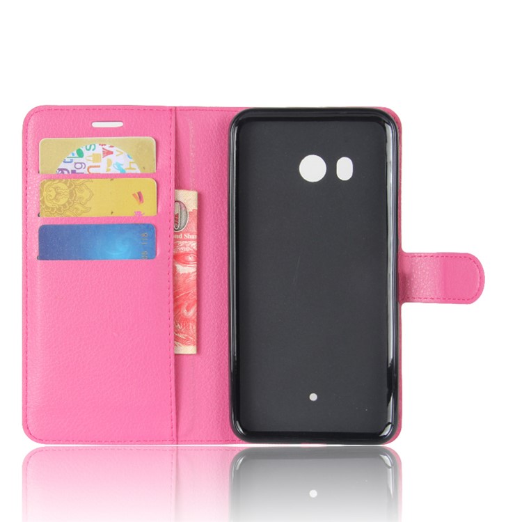 For HTC U11 Litchi Skin Wallet Leather Flip Phone Cover with Stand - Rose-3