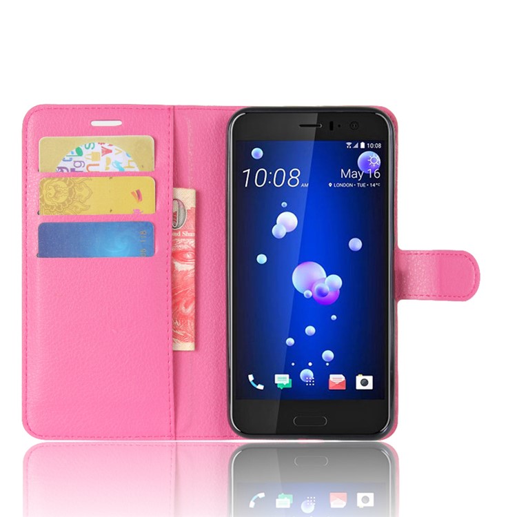For HTC U11 Litchi Skin Wallet Leather Flip Phone Cover with Stand - Rose-4