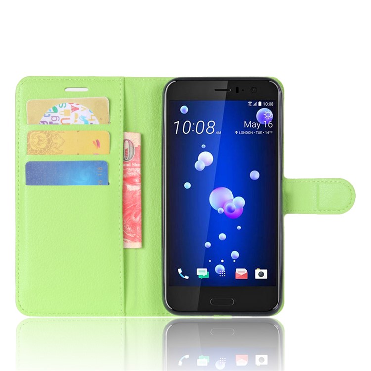 For HTC U11 Litchi Skin Wallet Leather Flip Phone Accessory Case with Stand - Green-4