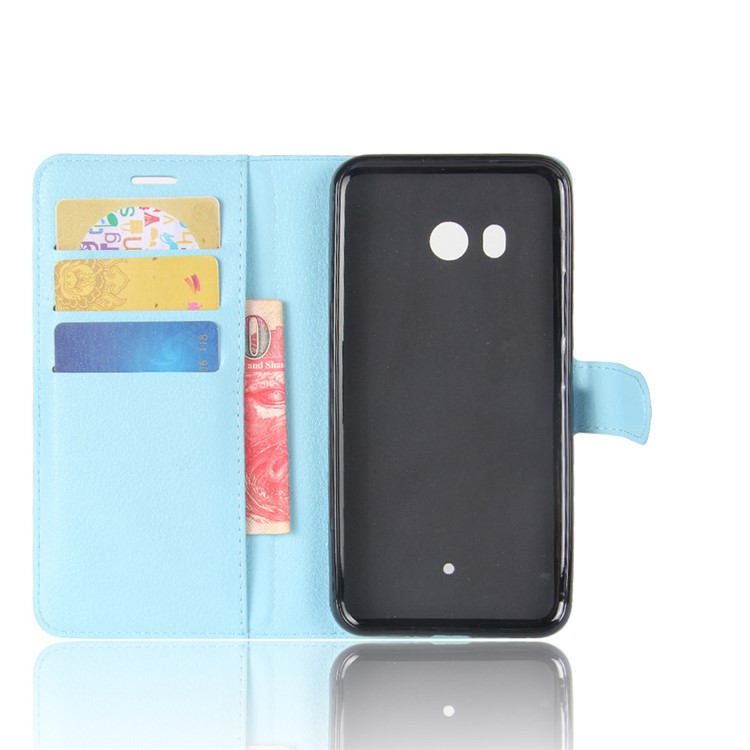 For HTC U11 Litchi Skin Wallet Leather Flip Phone Protection Shell with Stand - Blue-3
