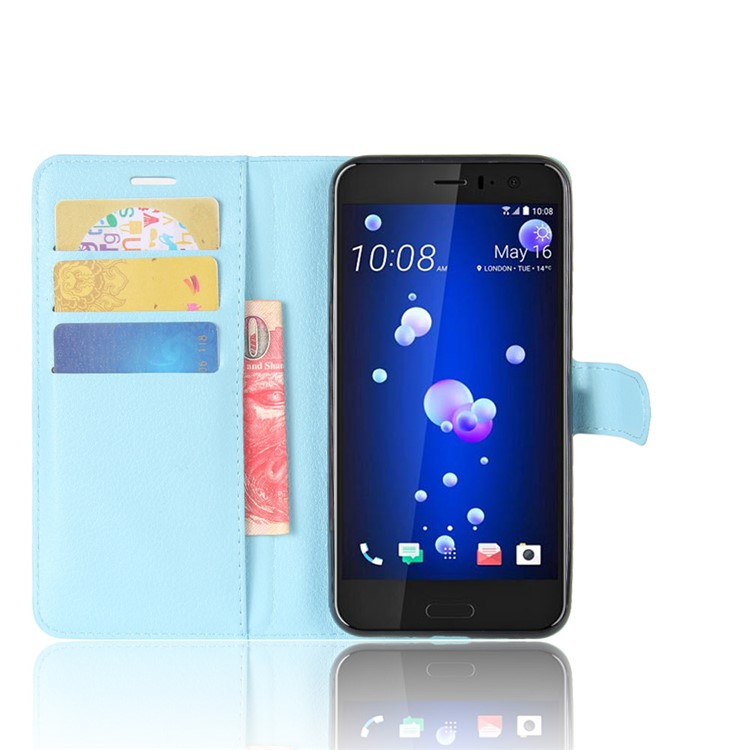 For HTC U11 Litchi Skin Wallet Leather Flip Phone Protection Shell with Stand - Blue-4