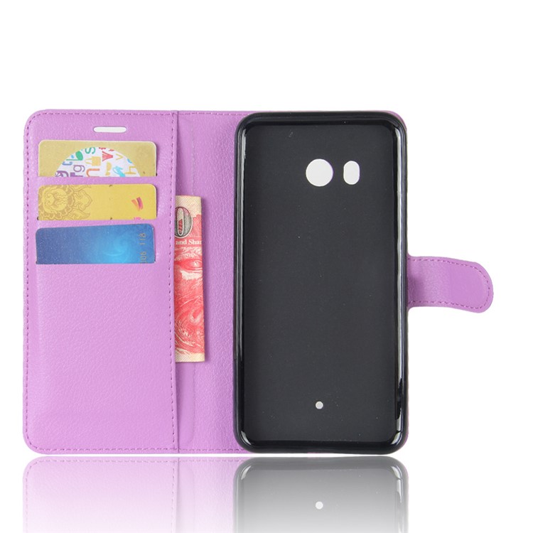 For HTC U11 Litchi Skin Wallet Leather Flip Mobile Phone Shell with Stand - Purple-3