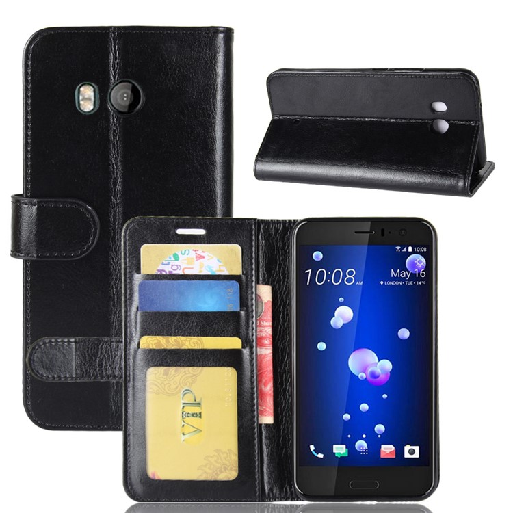 Crazy Horse Stand Wallet Leather Cell Phone Case for HTC U11 - Black-1