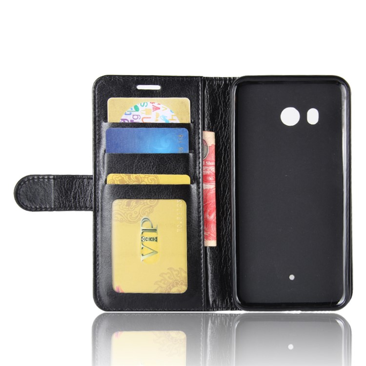 Crazy Horse Stand Wallet Leather Cell Phone Case for HTC U11 - Black-4