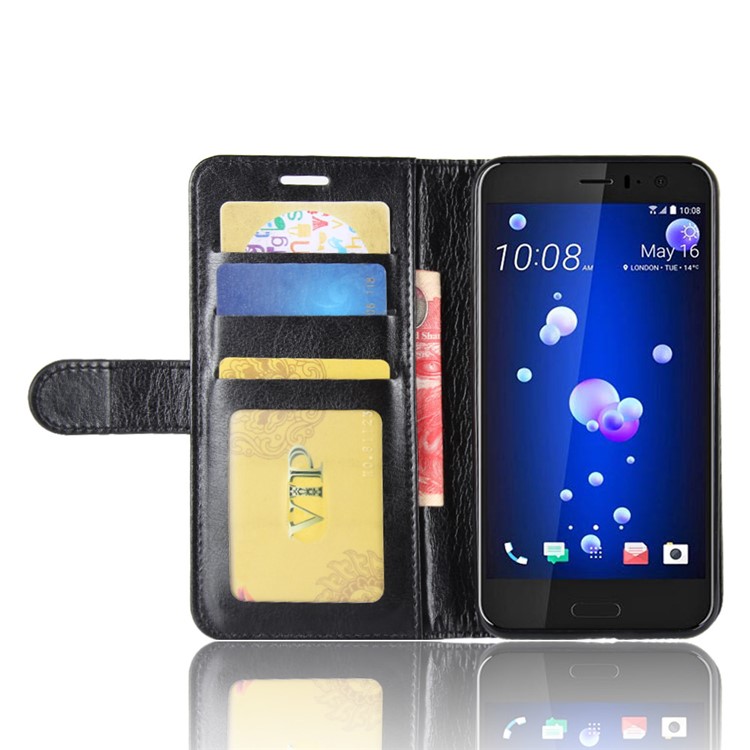 Crazy Horse Stand Wallet Leather Cell Phone Case for HTC U11 - Black-5
