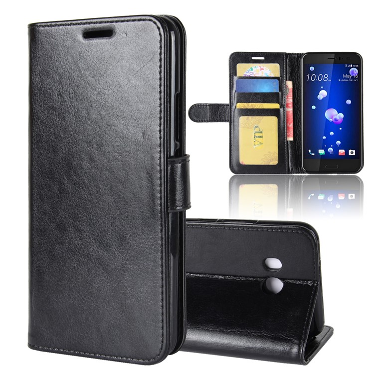Crazy Horse Stand Wallet Leather Cell Phone Case for HTC U11 - Black-8