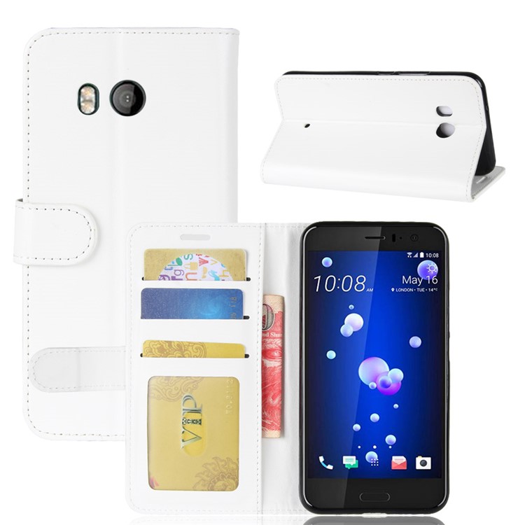 Crazy Horse Stand Wallet Leather Cell Phone Cover for HTC U11 - White-1