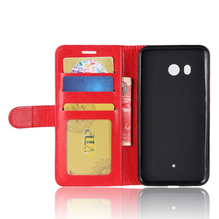 Crazy Horse Stand Wallet Leather Cell Phone Shell for HTC U11 - Red-4