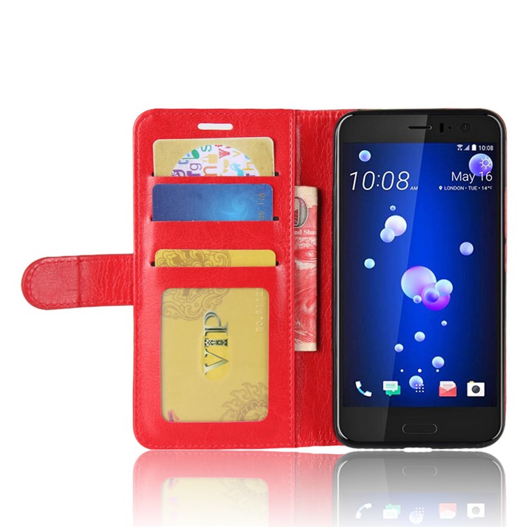 Crazy Horse Stand Wallet Leather Cell Phone Shell for HTC U11 - Red-5