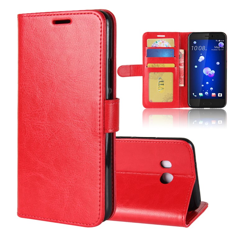 Crazy Horse Stand Wallet Leather Cell Phone Shell for HTC U11 - Red-8