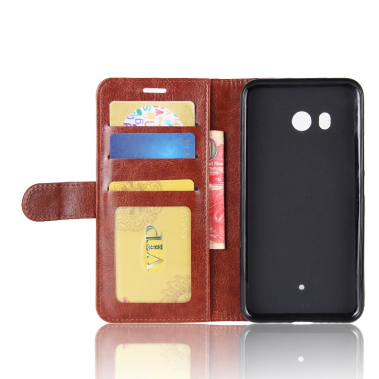 Crazy Horse Stand Wallet Flip Leather Mobile Phone Casing for HTC U11 - Brown-4