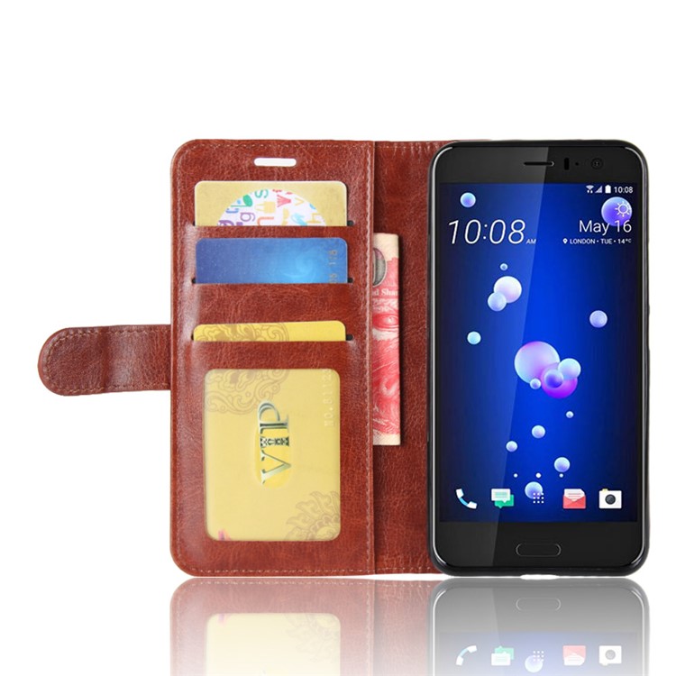 Crazy Horse Stand Wallet Flip Leather Mobile Phone Casing for HTC U11 - Brown-5