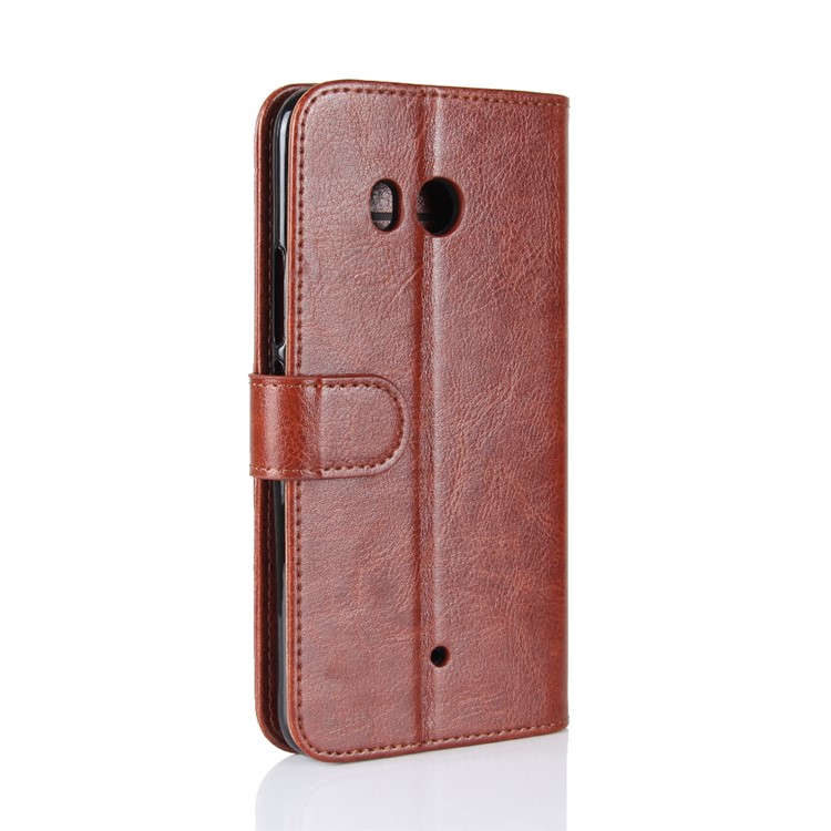 Crazy Horse Stand Wallet Flip Leather Mobile Phone Casing for HTC U11 - Brown-7