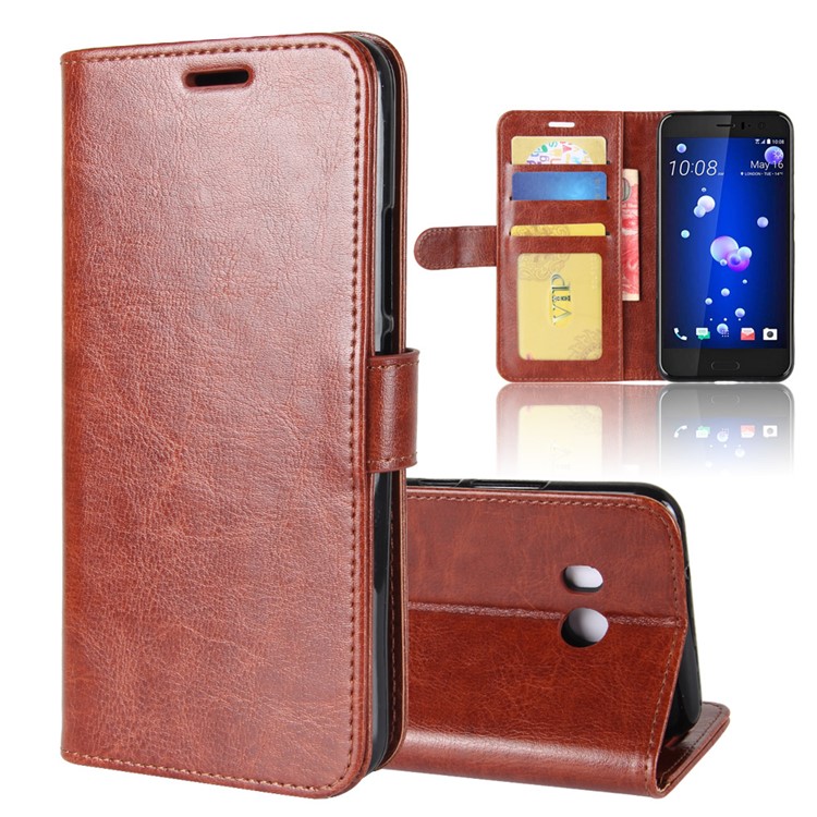 Crazy Horse Stand Wallet Flip Leather Mobile Phone Casing for HTC U11 - Brown-8