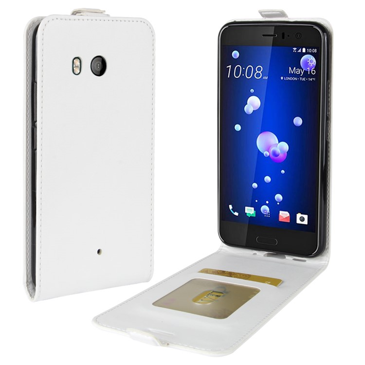Crazy Horse Vertical Flip Leather Cell Phone Shell with Card/Photo Slot for HTC U11 - White-1
