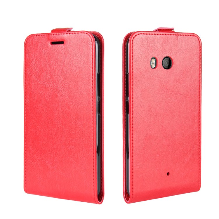 Crazy Horse Vertical Flip Leather Cell Phone Case with Card/Photo Slot for HTC U11 - Red-4