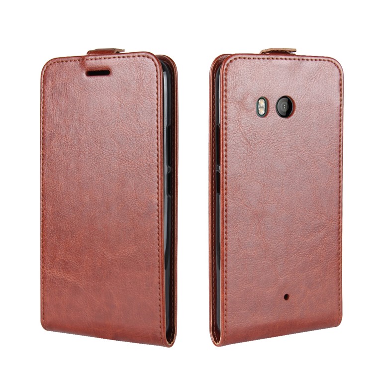 Crazy Horse Vertical Flip Leather Cell Phone Cover with Card/Photo Slot for HTC U11 - Brown-4