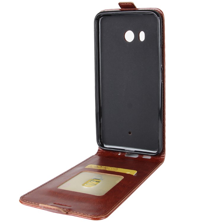 Crazy Horse Vertical Flip Leather Cell Phone Cover with Card/Photo Slot for HTC U11 - Brown-9