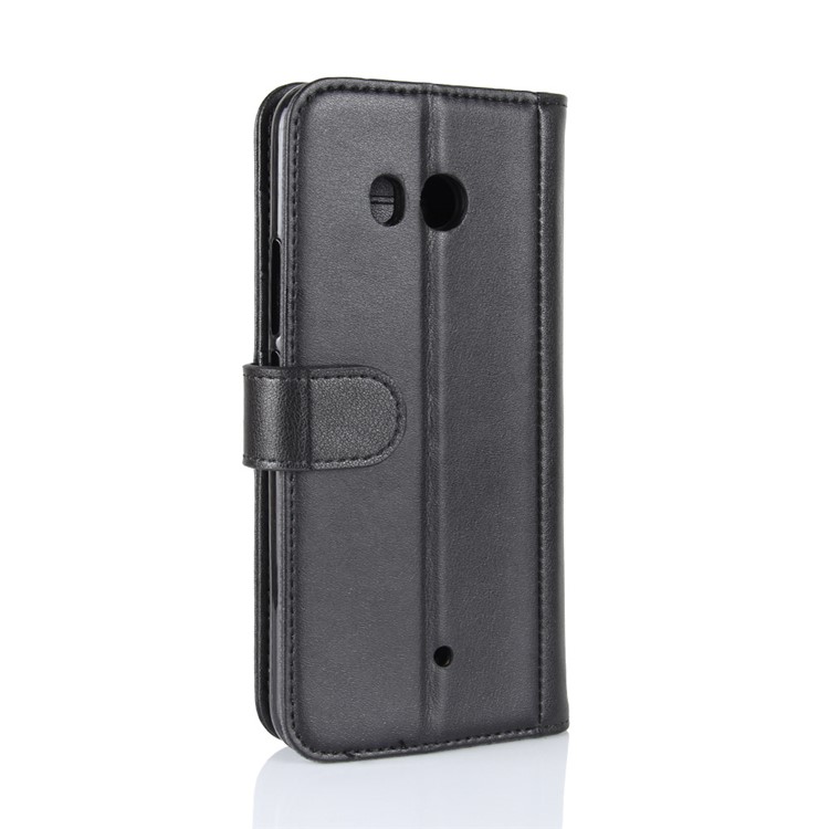 Genuine Split Leather Wallet Phone Shell with Stand for HTC U11 - Black-7