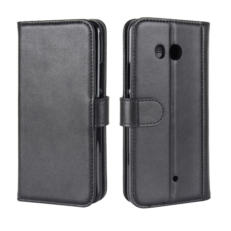 Genuine Split Leather Wallet Phone Shell with Stand for HTC U11 - Black-8