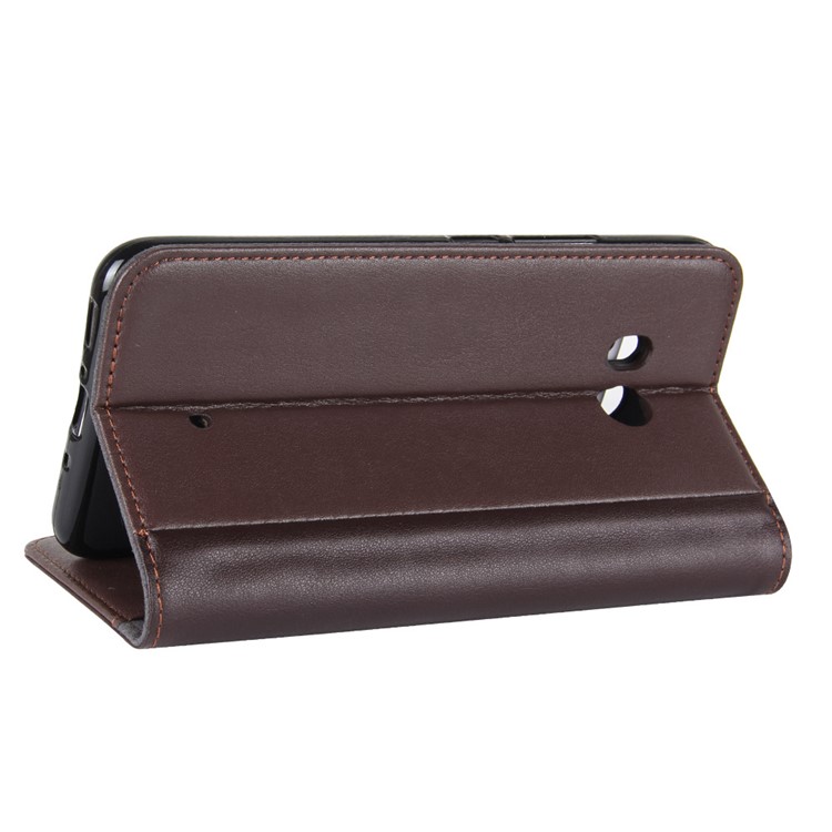 Genuine Split Leather Wallet Phone Cover with Stand for HTC U11 - Brown-6