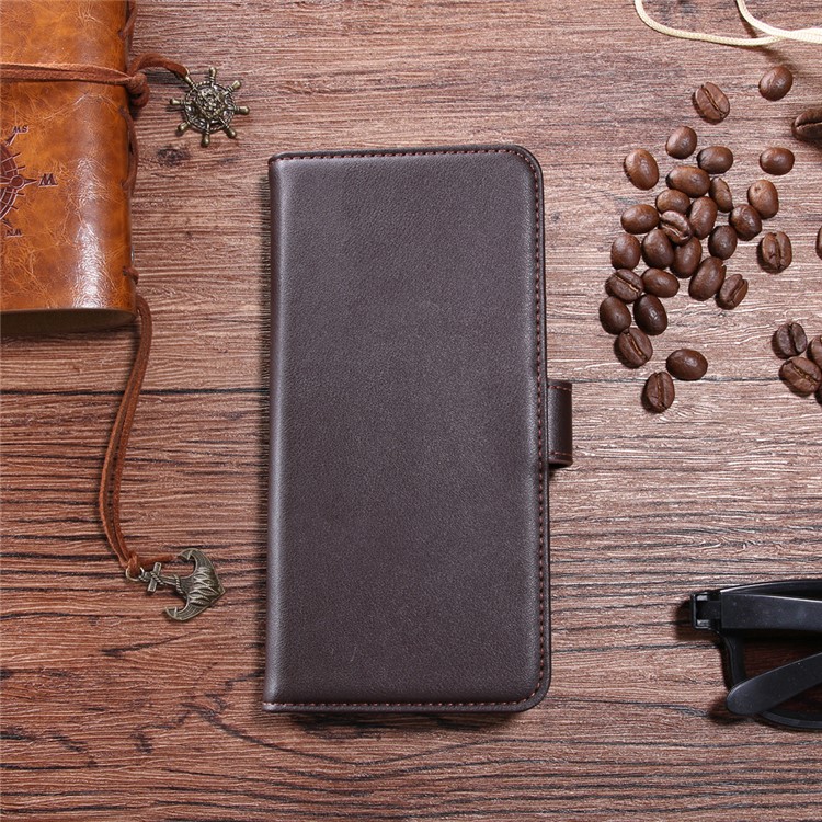 Genuine Split Leather Wallet Phone Cover with Stand for HTC U11 - Brown-9