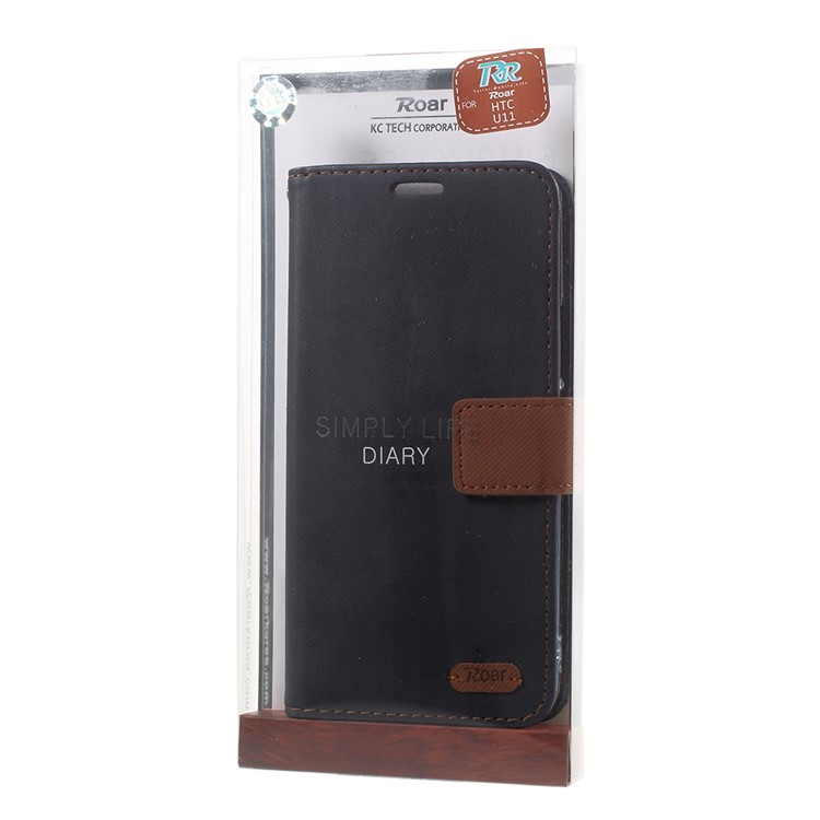 ROAR KOREA Twill Grain Leather Wallet Stand Case for HTC U11 - Black-10