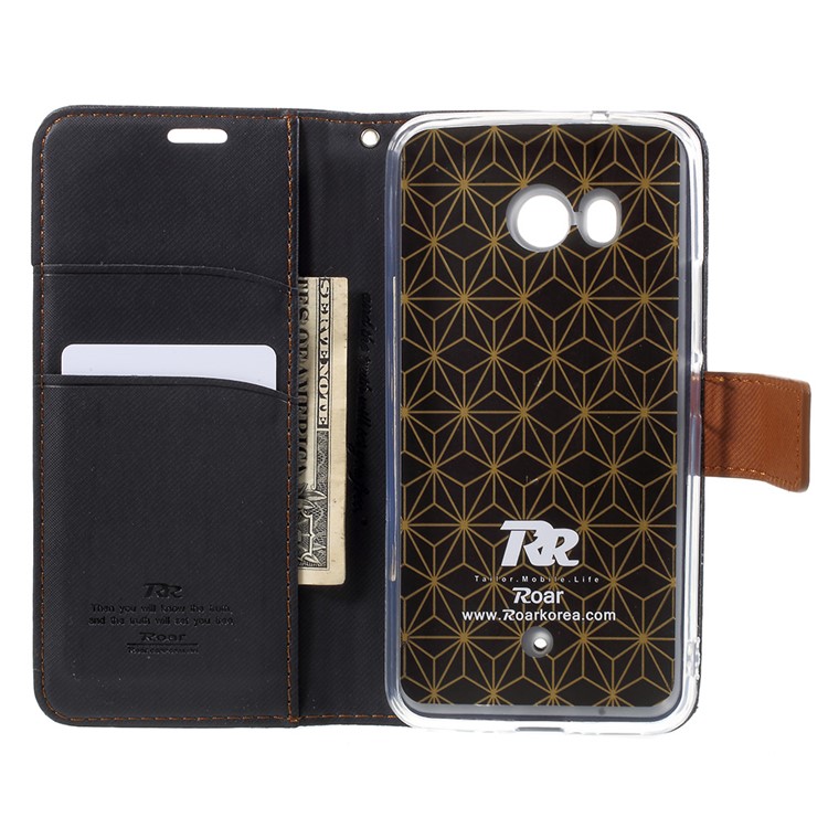 ROAR KOREA Twill Grain Leather Wallet Stand Case for HTC U11 - Black-5