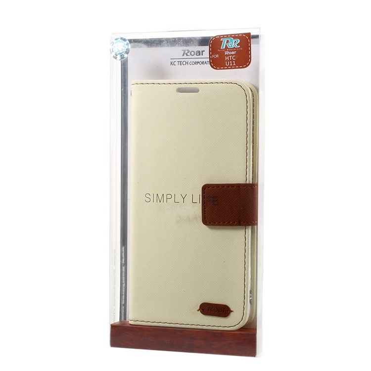 ROAR KOREA Twill Texture Leather Card Slots Stand Phone Cover for HTC U11 - White-6