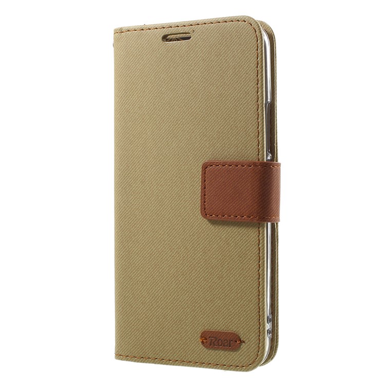 ROAR KOREA Twill Texture Leather Wallet Stand Case Accessory for HTC U11 - Khaki-1