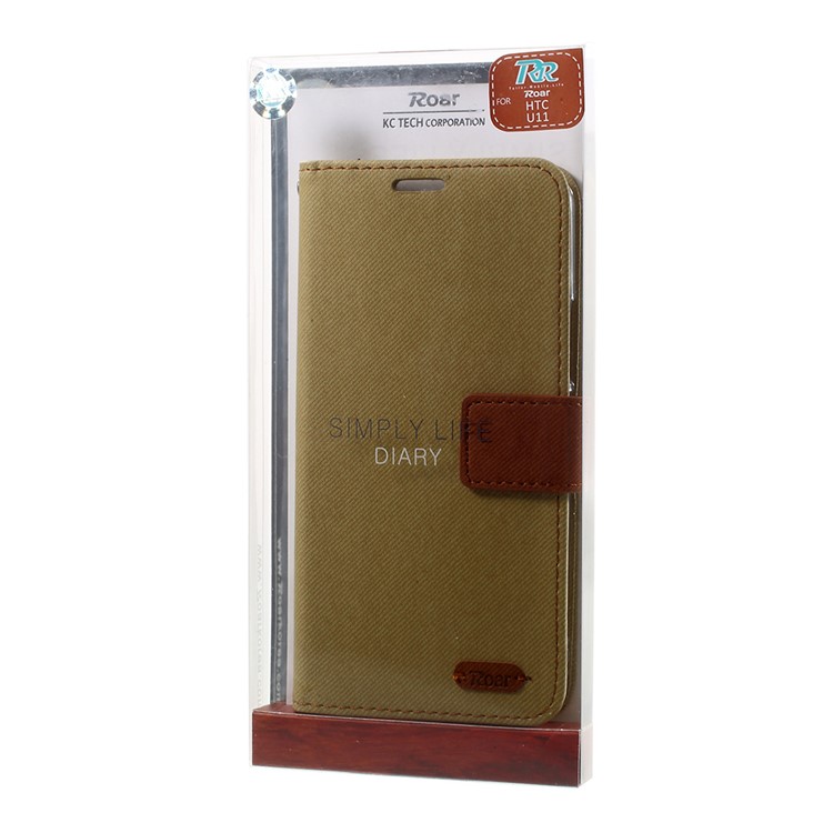 ROAR KOREA Twill Texture Leather Wallet Stand Case Accessory for HTC U11 - Khaki-6