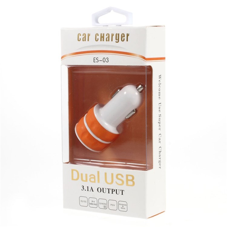 ES-03 3.1A Two USB Car Charger for iPhone iPad Samsung HTC Sony Nokia Etc - Orange-5