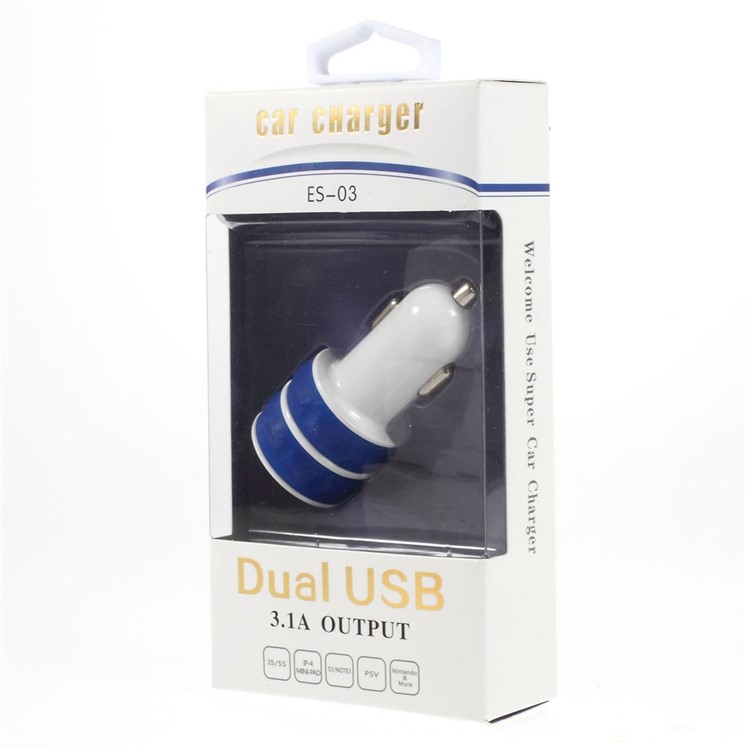 ES-03 3.1A Two USB Car Charger for iPhone iPad Samsung HTC Sony Nokia Etc - Blue-5