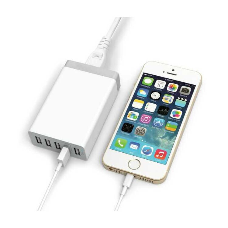 Smart 5-Port USB Wall Charger 8A Desktop Charging Station - White-3