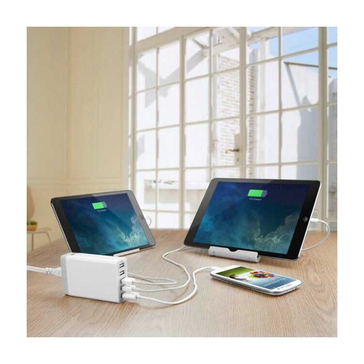 Smart 5-Port USB Wall Charger 8A Desktop Charging Station - White-4