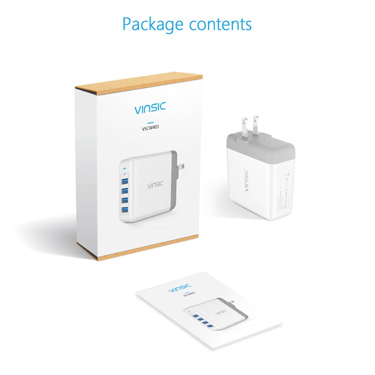 VINSIC VSCW403 4 USB Ports Smart Wall Travel Charger Adapter for iPhone iPad Samsung - US Plug-7